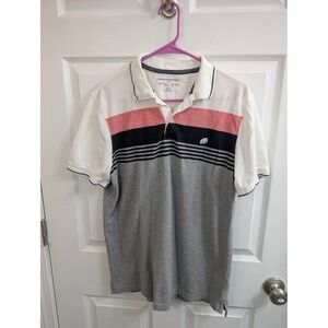 Banana Republic Polo Shirt Mens White Pink Grey Colorblock Striped - Size L